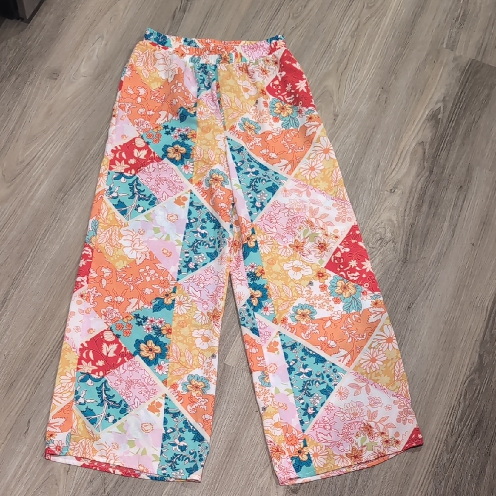 Timing Multicolor Patchwork Wide Leg Pants Size M… - image 1